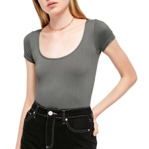 BDG URBAN OUTFITTERS Ella Ribbed Body Suit in Slate Grey size S